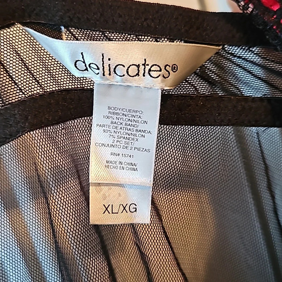 Delicates Sheer Lace Black Red Babydoll Top XL - Picture 8 of 8
